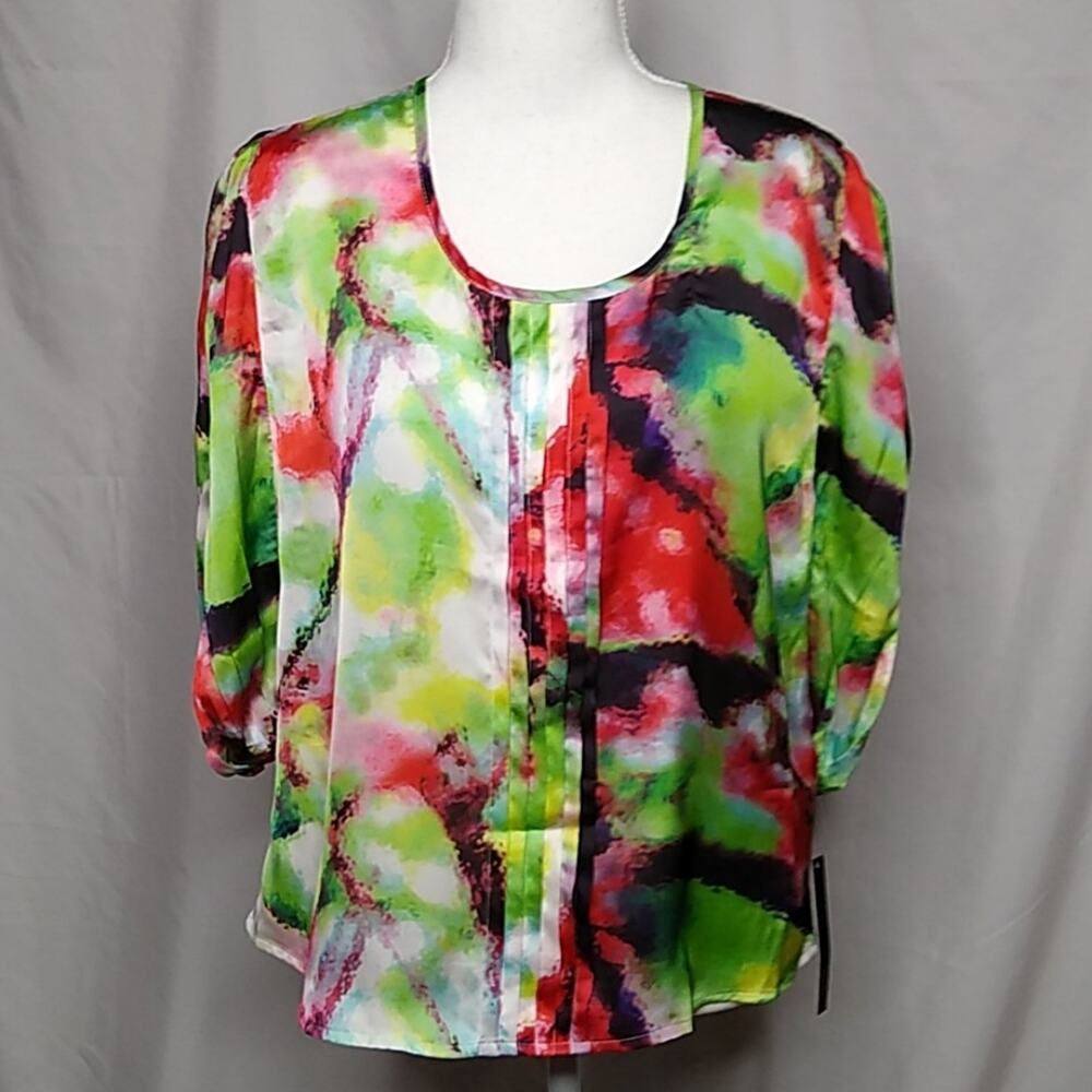 Sioni Abstract Pleated Dolman Sleeve Top XS